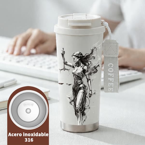 Kaffetermos 500ml 316 Rostfritt Stål Modern Design, Isolerad kaffemugg, läckagesäker resemugg med lock White