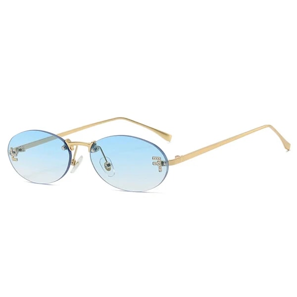 Cat Eye Solglasögon Dam Utomhus Shopping Kvinnor Solglasögon Skärmar Båglösa Körglasögon Glasögon Retro Bokstav Oval Light Blue