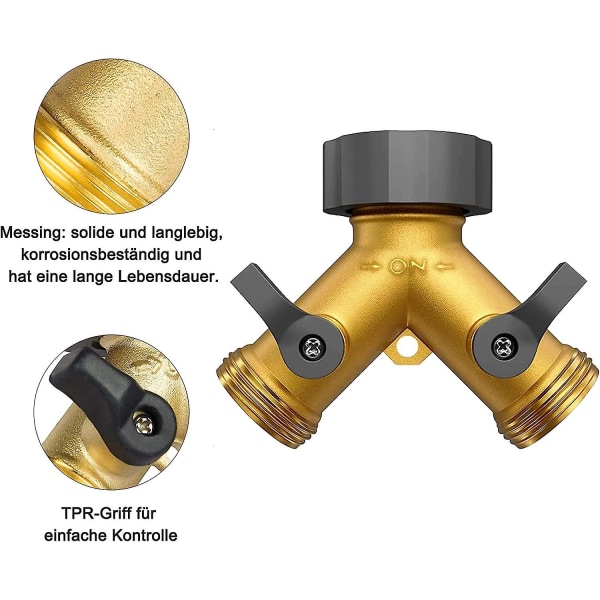 2-vejs (Y) fordeler med afspærringsventiler, haveslangefordeler, 2-vejs 3/4 tommer Y-fordeler, vandforbindelsesfordeler, til hjemmekøkken