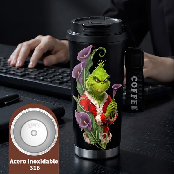 Termosmugg 500ml 316 Rostfritt Stål Retro Design, Isolerad kaffemugg, läckagesäker resemugg med lock Black