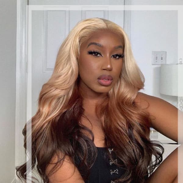 Dam Lace Sling Peruk Blond Brun Gradient Lång Lockig Peruk