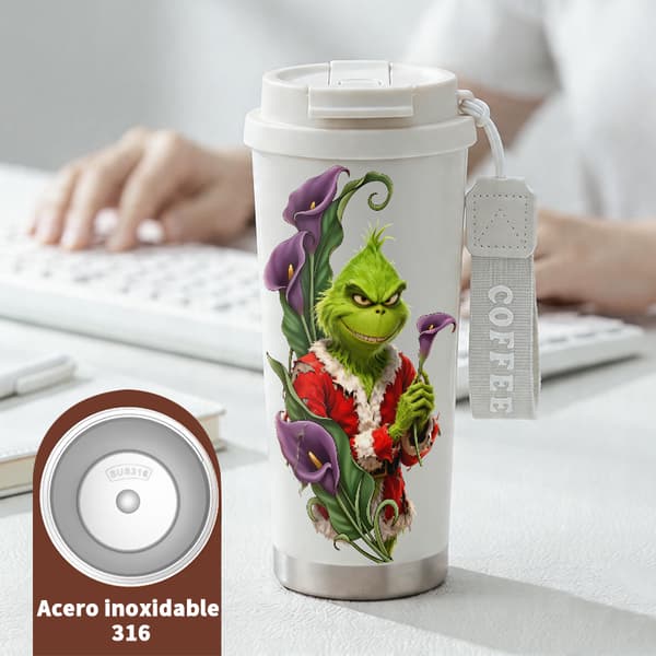 Termosmugg 500ml 316 Rostfritt Stål Retro Design, Isolerad kaffemugg, läckagesäker resemugg med lock White