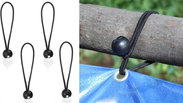 4 stycken elastiska rep med plastkula för utomhusfasta tält,