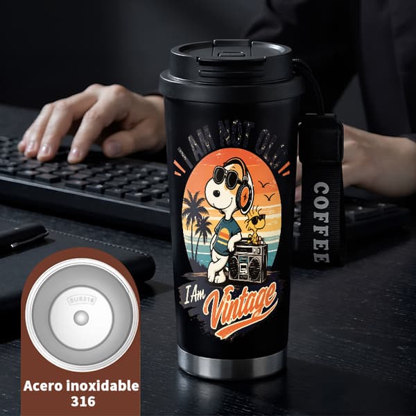 Kaffetermokande 500 ml rustfrit stål geometrisk design Black