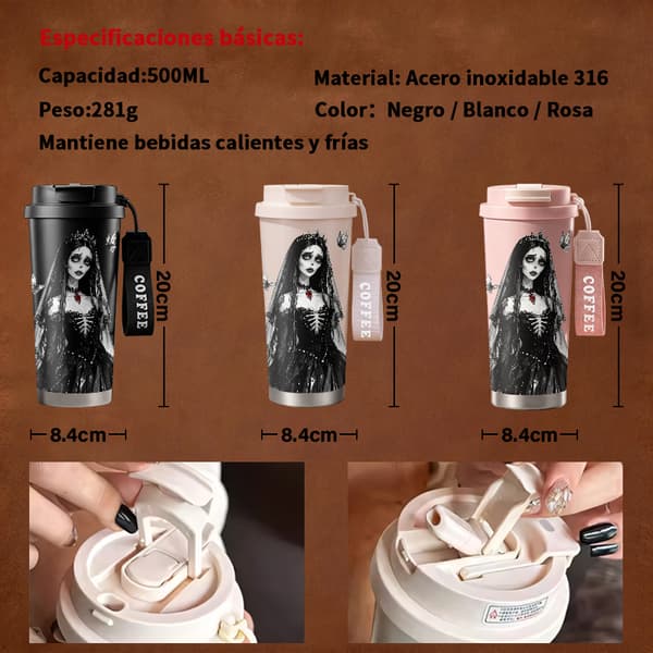 Kaffetermos 500ml Rustfritt Stål Søt Design Pink
