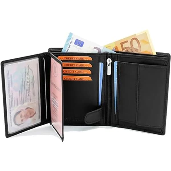 Herrplånbok i äkta läder 12,5 x 9,5 x 2 cm RFID-skydd Svart, A