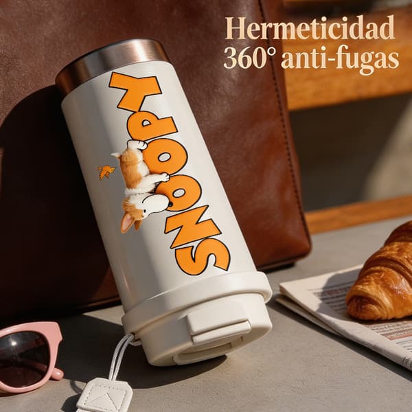Termisk kaffemugg 500ml Rostfritt stål Abstrakt design, Isolerad kaffemugg, läckagesäker resemugg med lock White