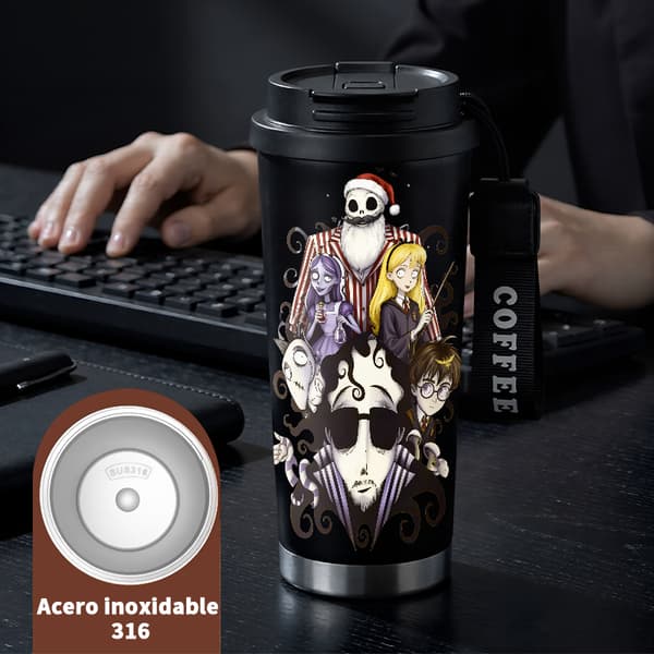 Bærbar kaffetermos 500 ml dobbel vegg abstrakt design Black