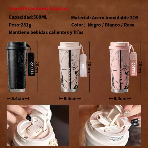 Termosmugg 500ml Rostfritt Stål Minimalistisk Design, Isolerad kaffemugg, läckagesäker resemugg med lock Black