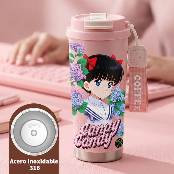 Kaffetermokande 500ml Rustfrit Stål Abstrakt Design Pink