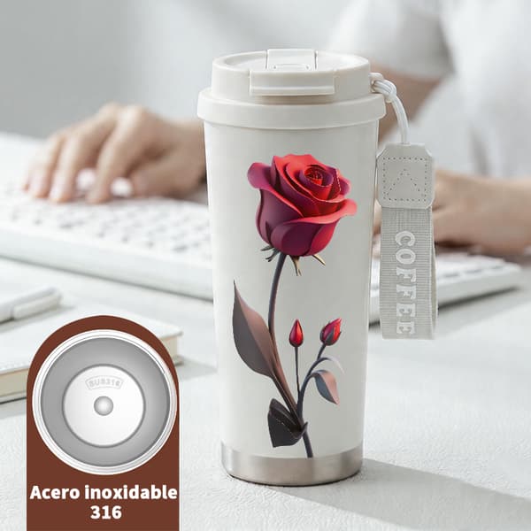 Kaffetermos 500ml Rostfritt Stål Djurdesign, Isolerad kaffemugg, läckagesäker resemugg med lock White