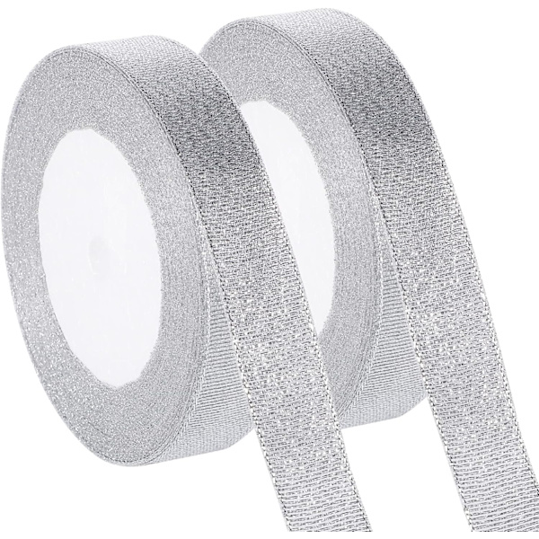 2 stk. 2CM 25 Yards Sølvbånd Gaveindpakning Dekorativt Bånd