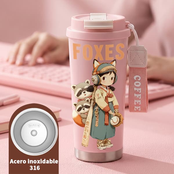Termokopp 500ml Rustfritt Stål Blomsterdesign Pink
