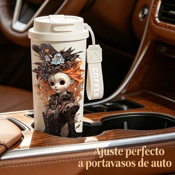 Kaffetermos 500ml Rostfritt Stål Juldesign, Isolerad kaffemugg, läckagesäker resemugg med lock Black