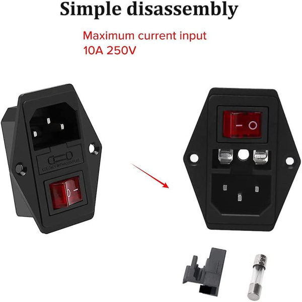 8 kappaletta 220-250V / 10A IEC320 C14 uppoasennusliitin, IEC o -pistorasia uppoasennuspistorasia 3D-tulostimelle, kytkimellä, sulakkeella ja lampulla