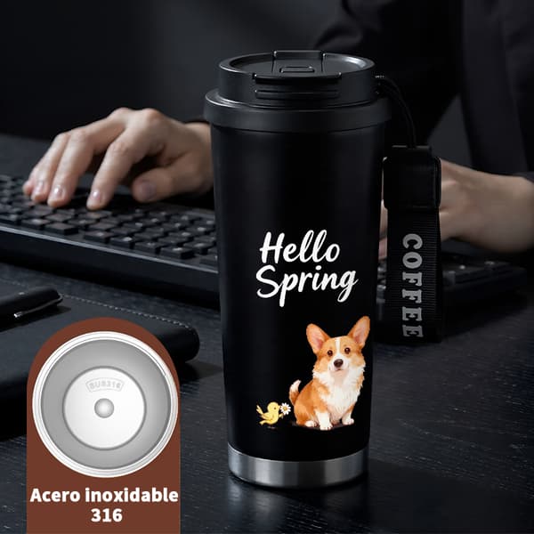 Kaffetermos 500ml Rostfritt Stål Minimalistisk Design, Isolerad kaffemugg, läckagesäker resemugg med lock Black