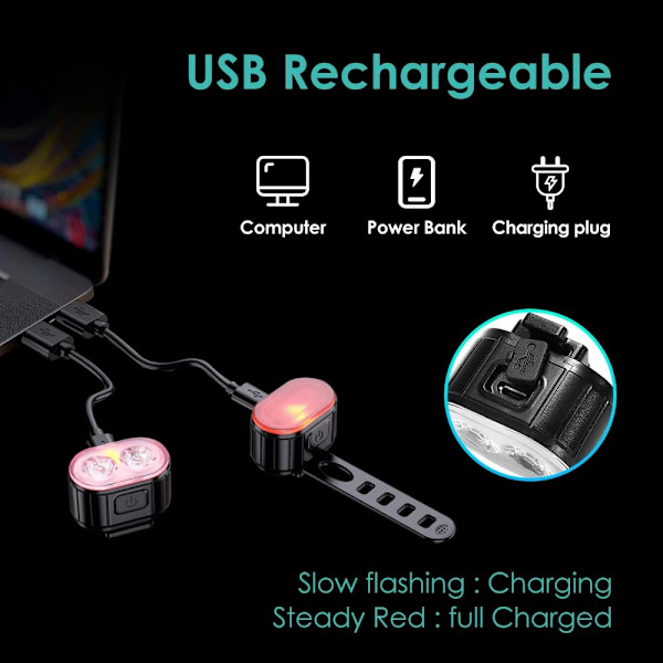 1 stk USB-oppladbart LED-sykkellys bak, sykling