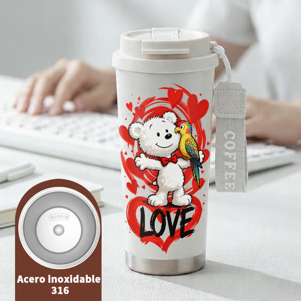 Kaffetermos 500ml Rostfritt Stål Modern Design, Isolerad kaffemugg, läckagesäker resemugg med lock White