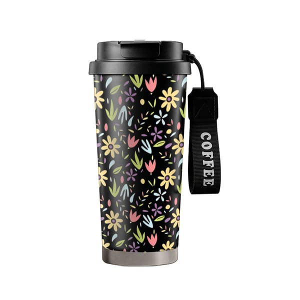 Termisk kaffekopp 500ml rustfritt stål geometrisk design Black