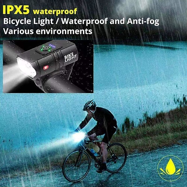 Sykkellys USB-oppladbar T6 LED sykkellys MTB lommelykt sykkellykt for sykling, 65*39*38mm