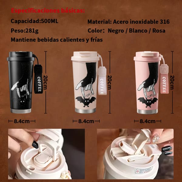 Kaffetermos 500ml Rustfritt Stål Søt Design Pink