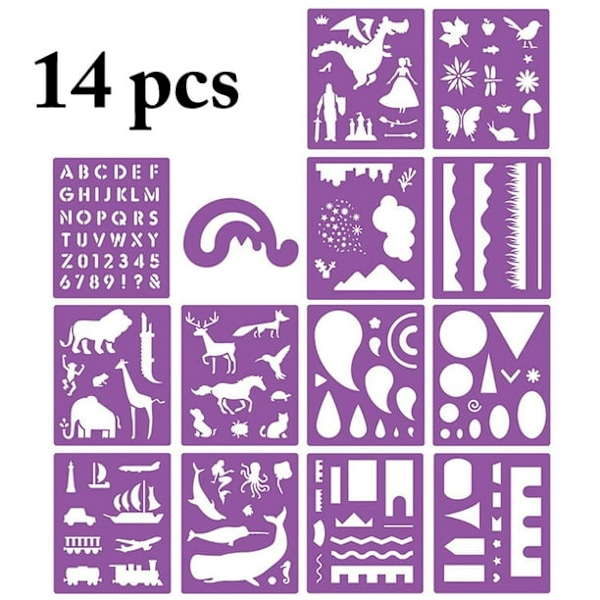 14 kpl Piirustusstencilit, Sekalaiset Tyypit, DIY Maalausmallit Piirustusstencilit