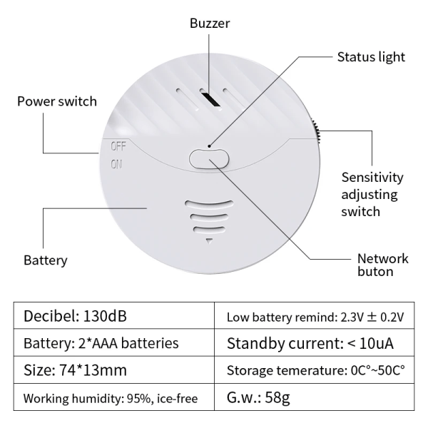 1 stk hvid WiFi vibrationsalarm graffiti indbrudsalarm 130