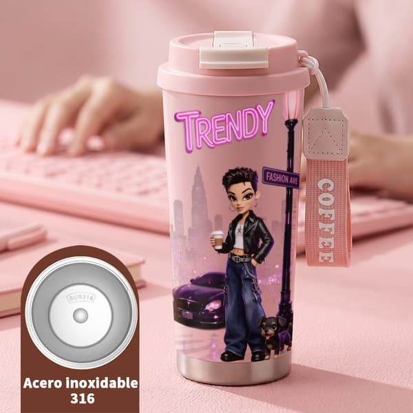 Termokopp 500 ml rustfritt stål kunstnerisk design Pink