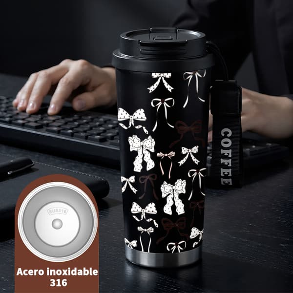 Kaffetermos 500ml 316 Rustfritt Stål Tegneseriedesign Black