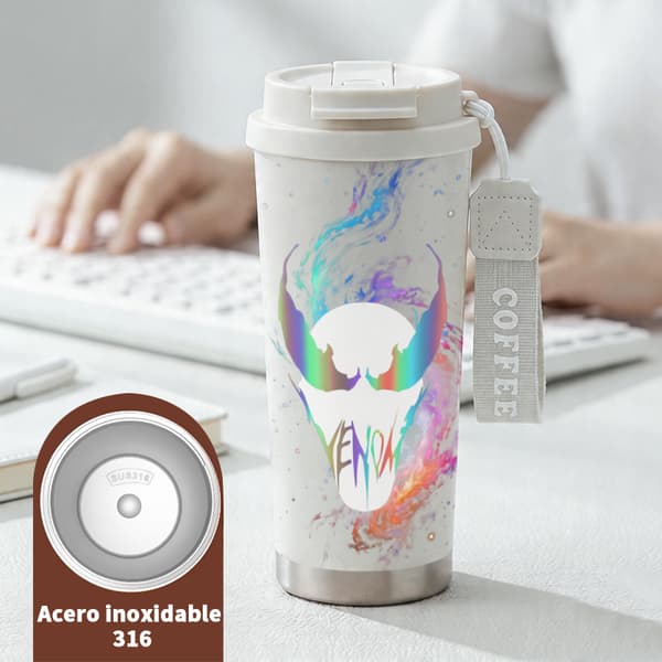 Kaffetermos 500ml Rostfritt Stål Modern Design, Isolerad kaffemugg, läckagesäker resemugg med lock White