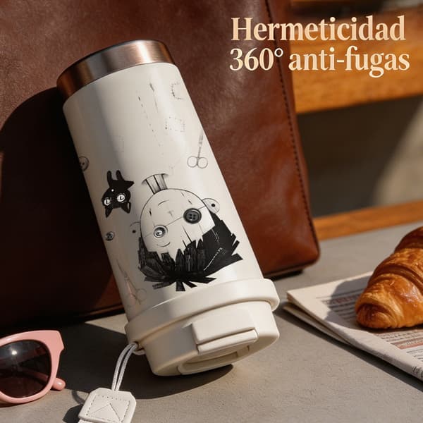 Kaffetermos 500ml Rustfritt Stål Tegneseriedesign White
