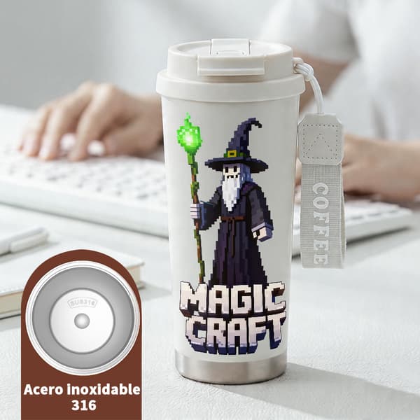 Termoskaffemugg 500ml Lufttätt lock Festlig design, Isolerad kaffemugg, läckagesäker resemugg med lock White