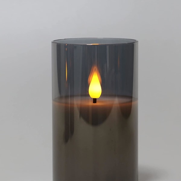 Sæt med 3 LED-stearinlys i glas med fjernbetjening, H10cm/ 12.5cm/ 15cm