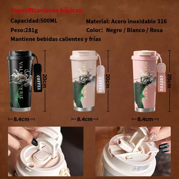 Kaffetermos 500ml 316 Rustfritt Stål Grafisk Design Black