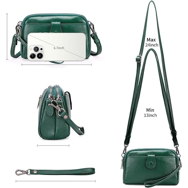 Crossbody-väskor för kvinnor, äkta läder liten handväska med dragkedja