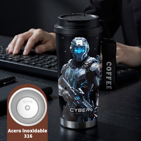 Bærbar kaffetermos 500 ml dobbelvegg kunstnerisk design Black