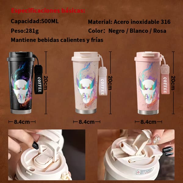 Kaffetermos 500ml Rostfritt Stål Modern Design, Isolerad kaffemugg, läckagesäker resemugg med lock White