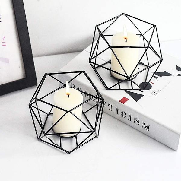 Musta Tealight-kynttilänjalka - 2 kpl Geometrinen kynttilänjalka Moderni muotoilu Keskipiste Tealighteille Häät Olohuone Syntymäpäivä Kodin sisustus