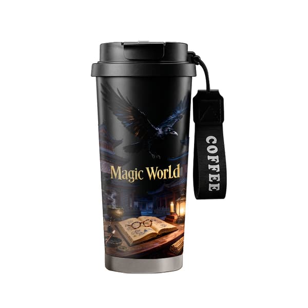 Termisk kaffekopp 500ml rustfritt stål grafisk design Black
