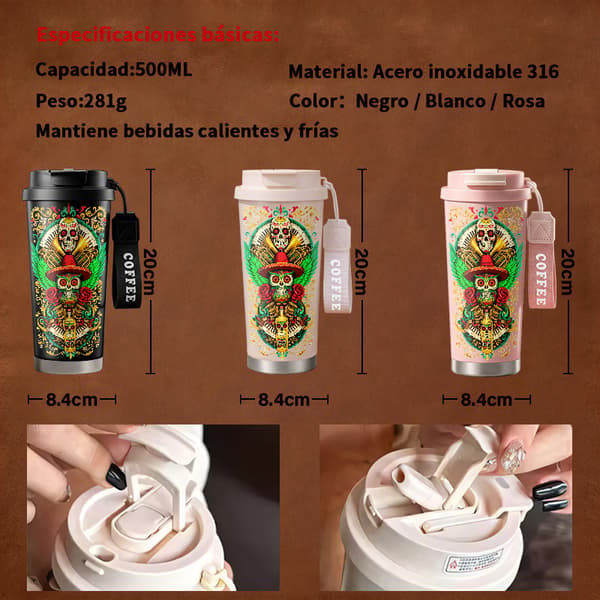 Termosmugg 500ml Rostfritt Stål Modern Design, Isolerad kaffemugg, läckagesäker resemugg med lock Black