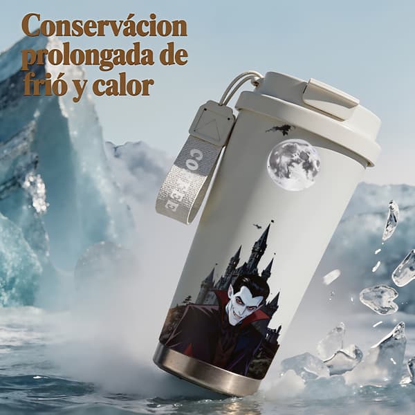 Termoskaffemugg 500ml Dubbelvägg Halloween Design, Isolerad kaffemugg, läckagesäker resemugg med lock Black