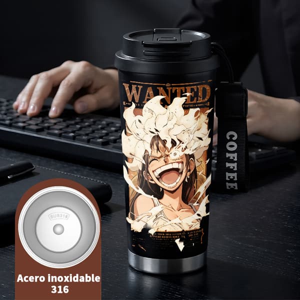 Termosmugg 500ml 316 Rostfritt Stål Djurdesign, Isolerad kaffemugg, läckagesäker resemugg med lock Black