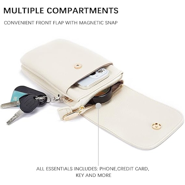 Vegan Läder Liten Crossbody Väska för Kvinnor Designer Mobilväska Plånböcker Justerbar Rem white