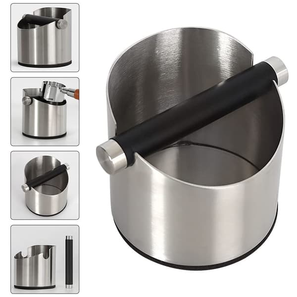 1 silverfärgad rostfritt stål kaffeknockbox, espressoburk