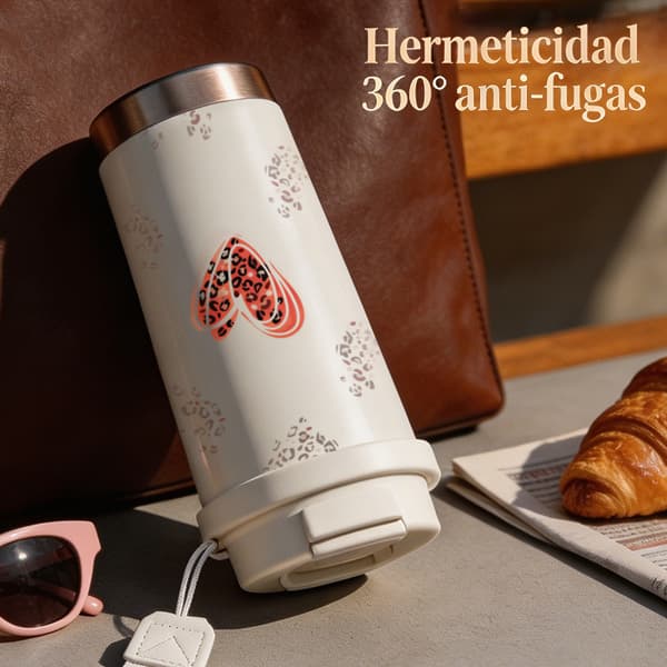 Kaffetermos 500ml Rostfritt Stål Djurmönster, Isolerad kaffemugg, läckagesäker resemugg med lock Black
