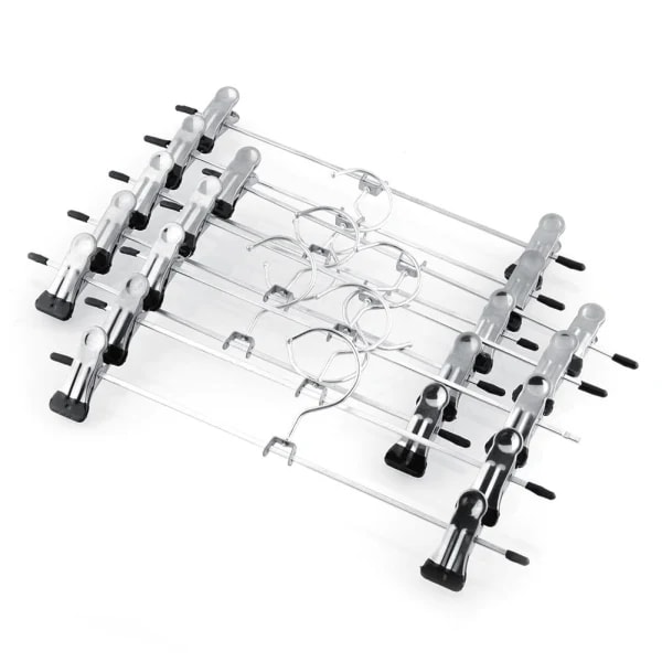 10-pack - Klädhängare / Byxhängare - Galge med klämmor Silver