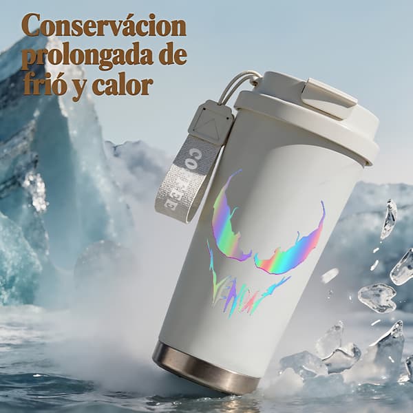 Termoskaffemugg 500ml Miljövänlig Konstnärlig Design, Isolerad kaffemugg, läckagesäker resemugg med lock White