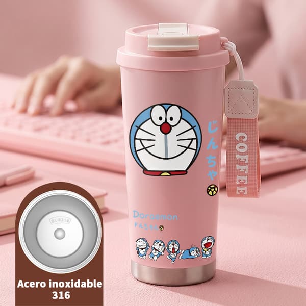 Kaffetermos 500ml Rostfritt Stål Grafisk Design, Isolerad kaffemugg, läckagesäker resemugg med lock Pink