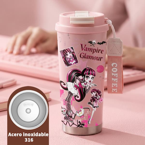 Kaffetermos 500ml Rostfritt Stål Djurdesign, Isolerad kaffemugg, läckagesäker resemugg med lock Pink