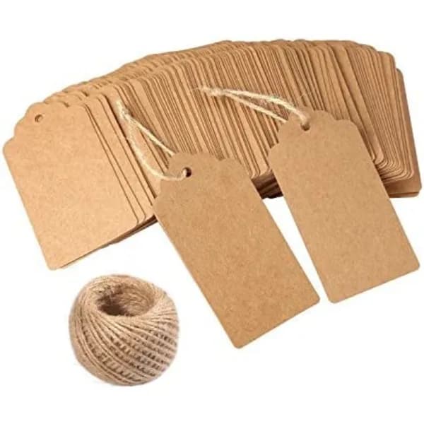 Presentetiketter, 200 st kraftpapper bröllopspresenter, bruna rec,A